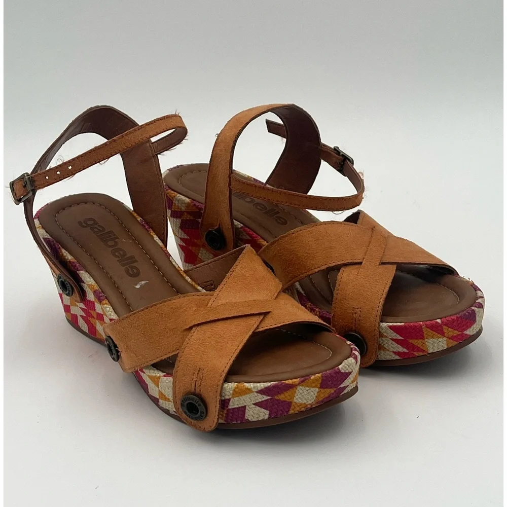 Galibelle Brown Strappy Sandals with Patterned Wedge Size 7 - Picture 10 of 10